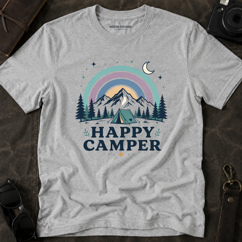 "Happy Camper" Mountain Rainbow Graphic