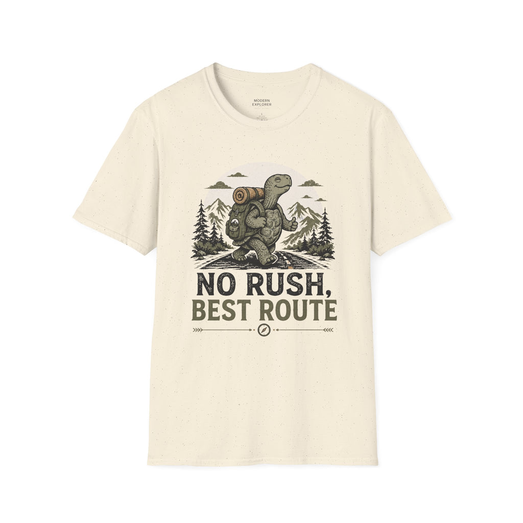 'No Rush, Best Route' Turtle Hiker Graphic Tee