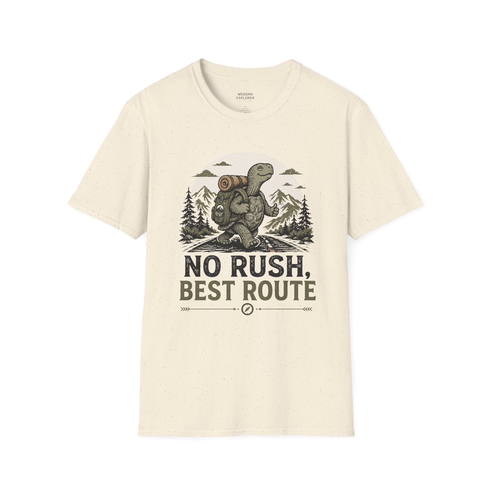 'No Rush, Best Route' Turtle Hiker Graphic Tee