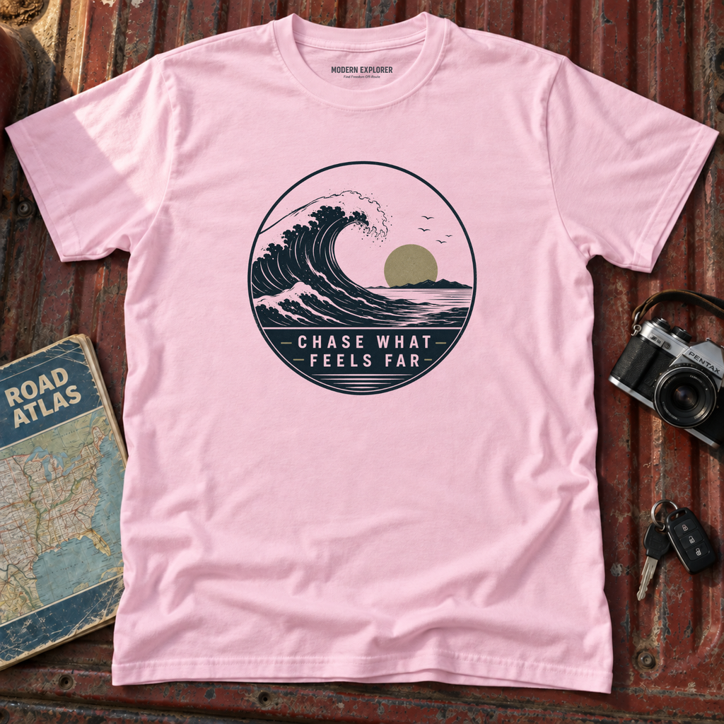 "Chase What Feels Far" Sunset Surf Tee