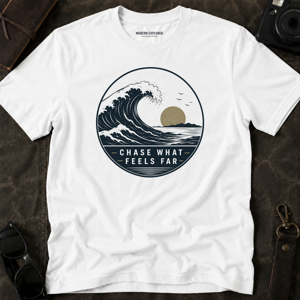 "Chase What Feels Far" Sunset Surf Tee