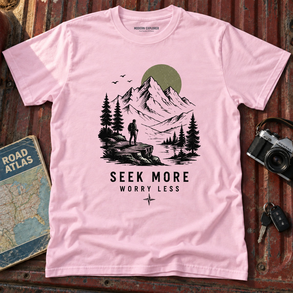 "Seek More, Worry Less" Outdoor Hiking Tee