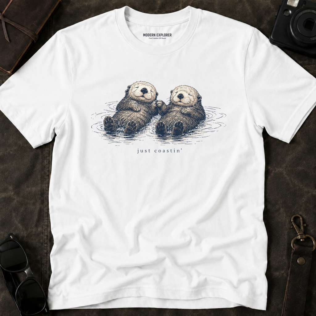 "Just Coastin'" Cute Sea Otter Graphic T‑Shirt