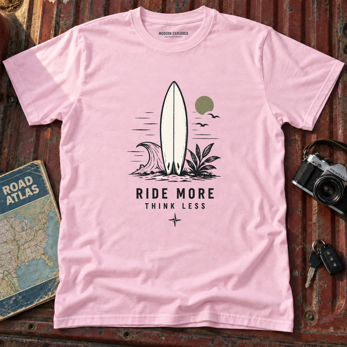 "Ride More Think Less" Beach Surf T-Shirt