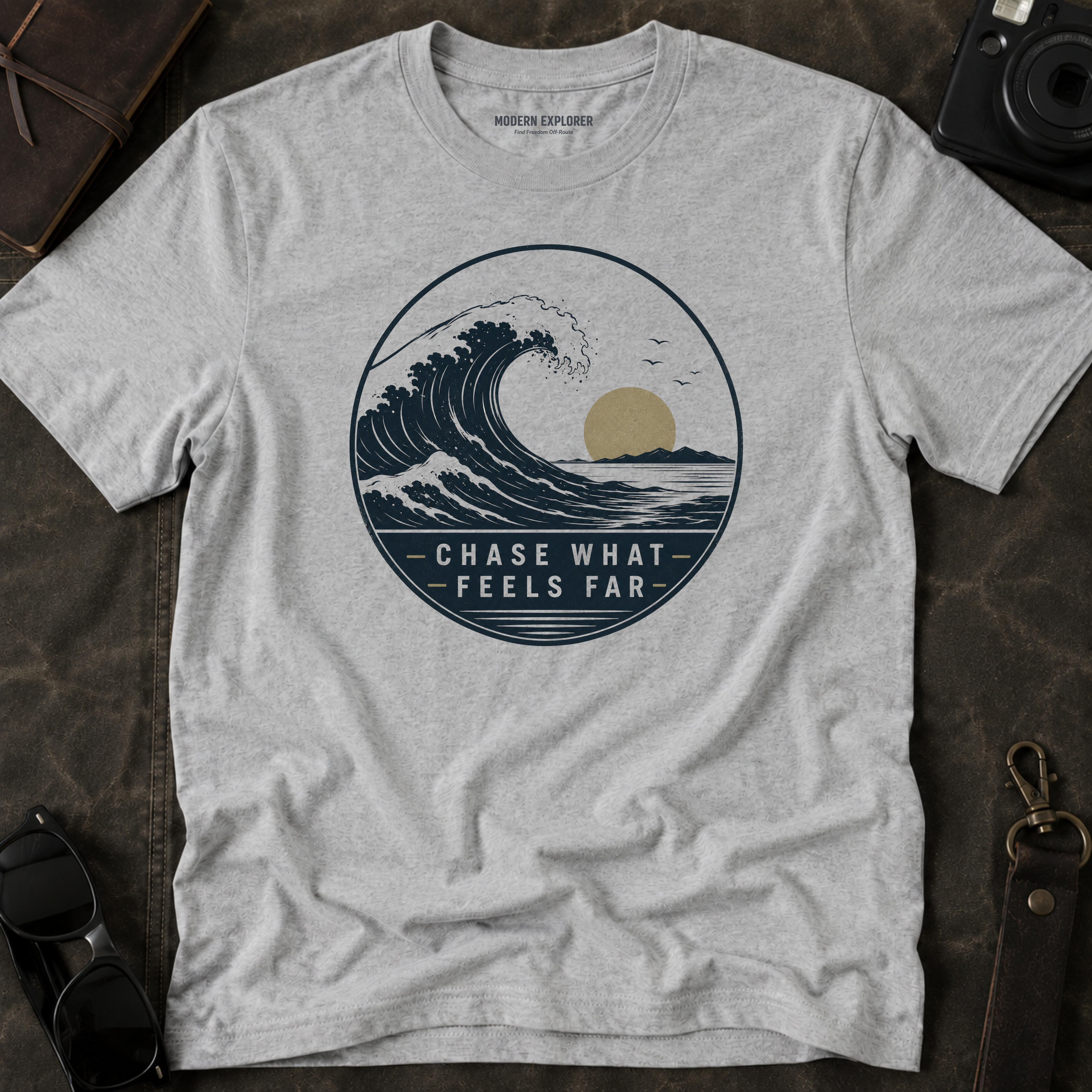 "Chase What Feels Far" Sunset Surf Tee