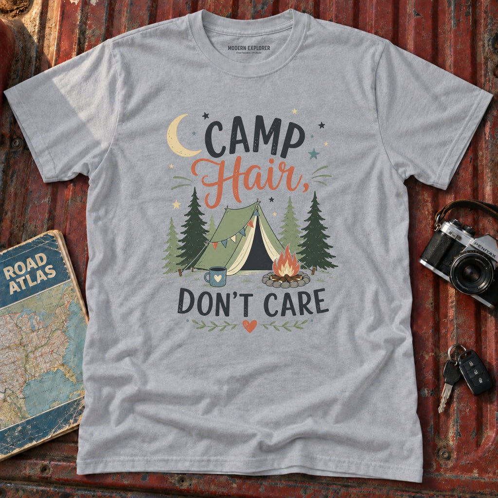 "Camp Hair, Don't Care" Camping Graphic Tee