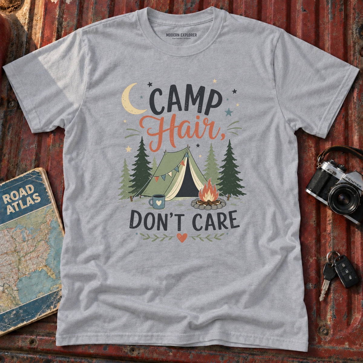 "Camp Hair, Don't Care" Camping Graphic Tee