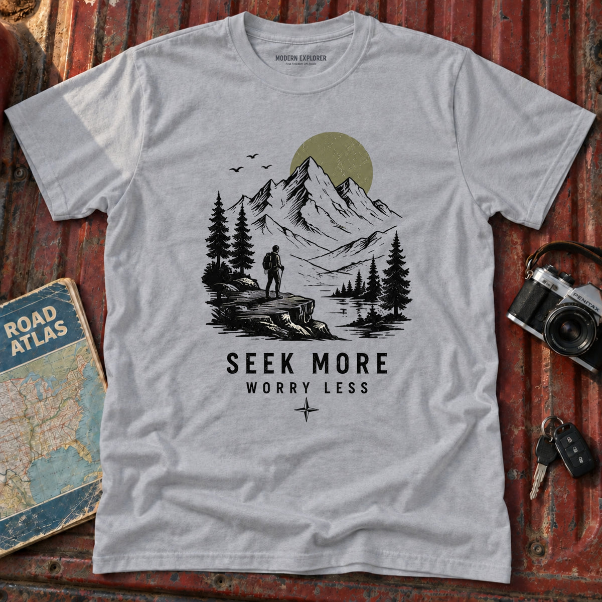 "Seek More, Worry Less" Outdoor Hiking Tee