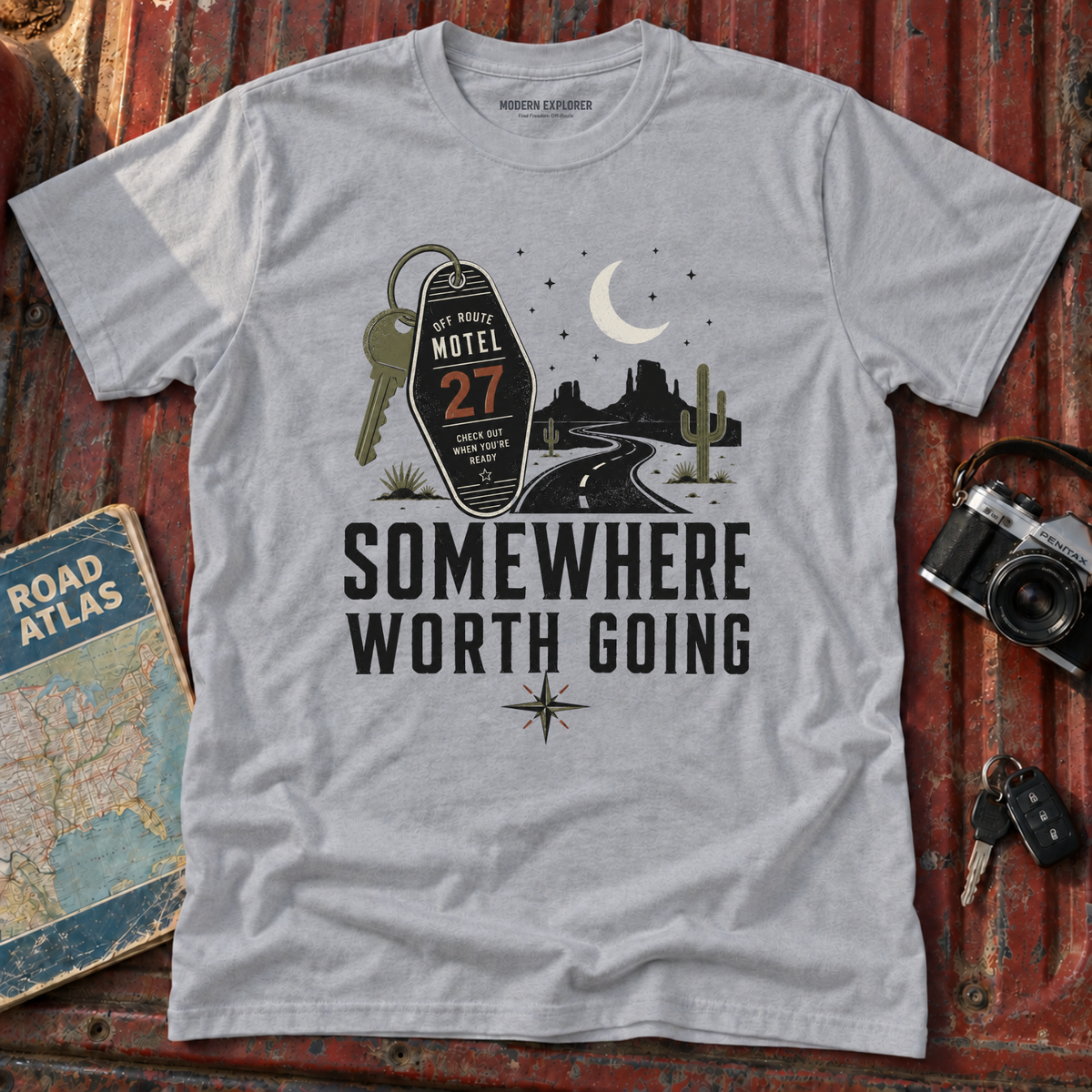 'Somewhere Worth Going' Vintage Motel Roadtrip Tee