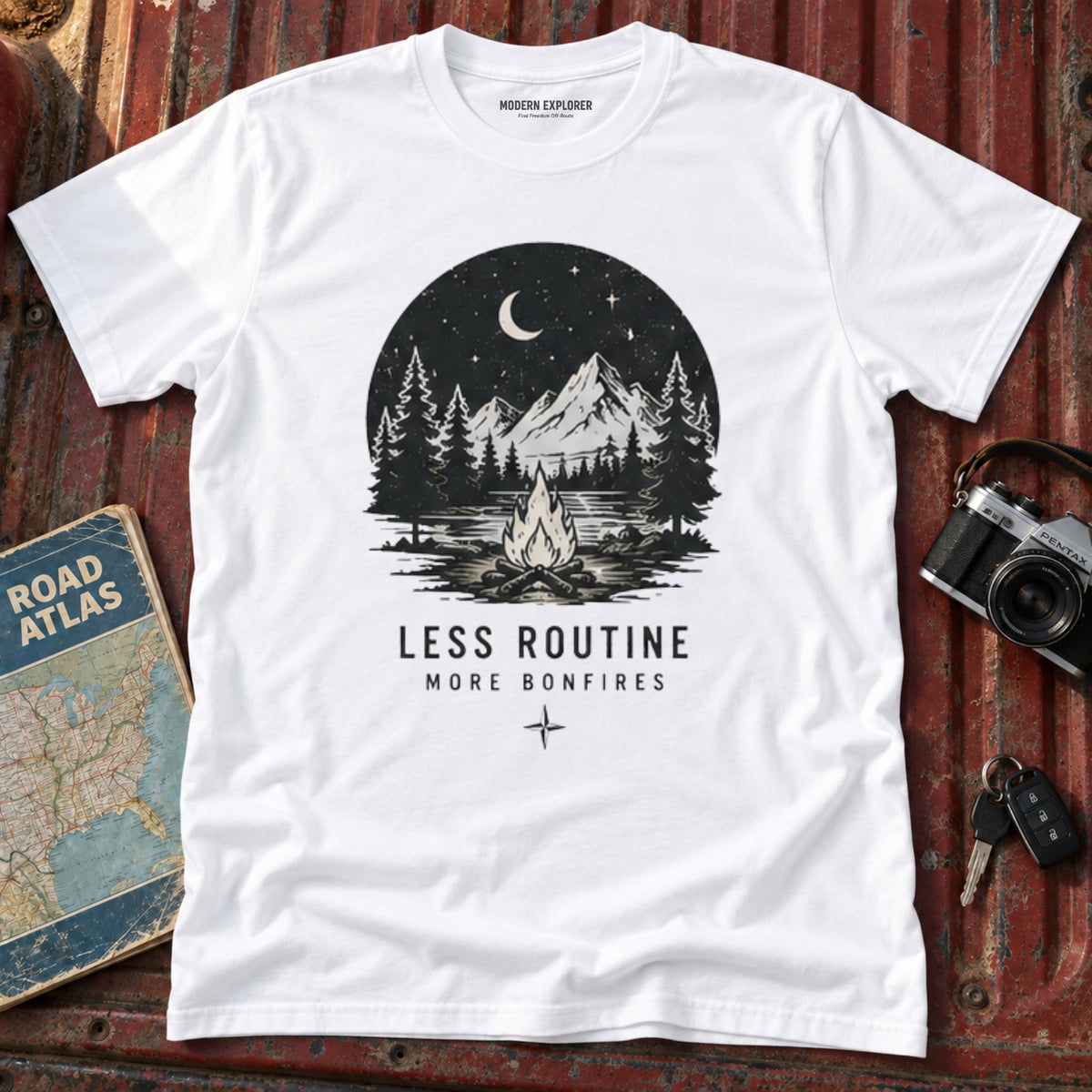 'Less Routine, More Bonfires' Outdoor Graphic Tee