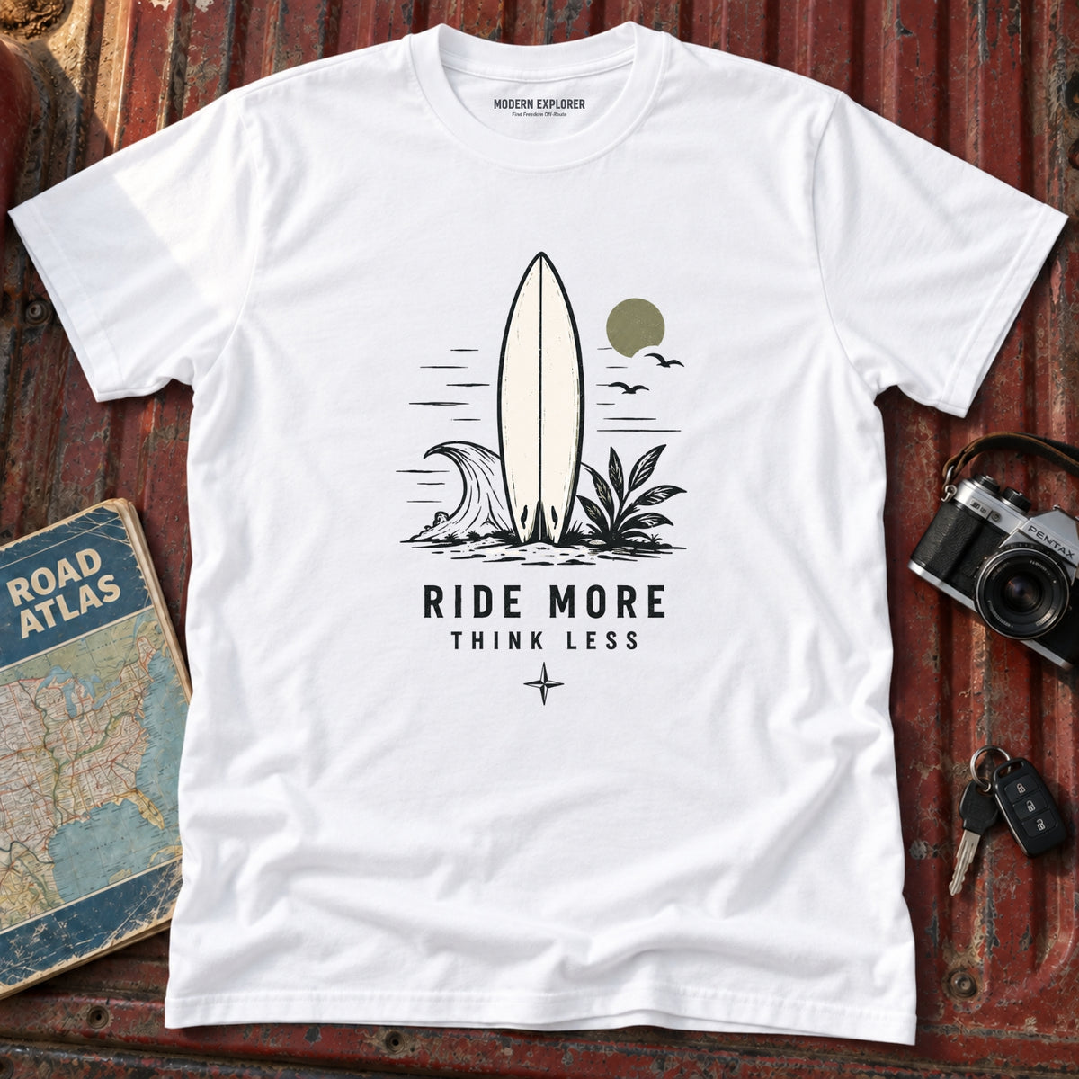 "Ride More Think Less" Beach Surf T-Shirt