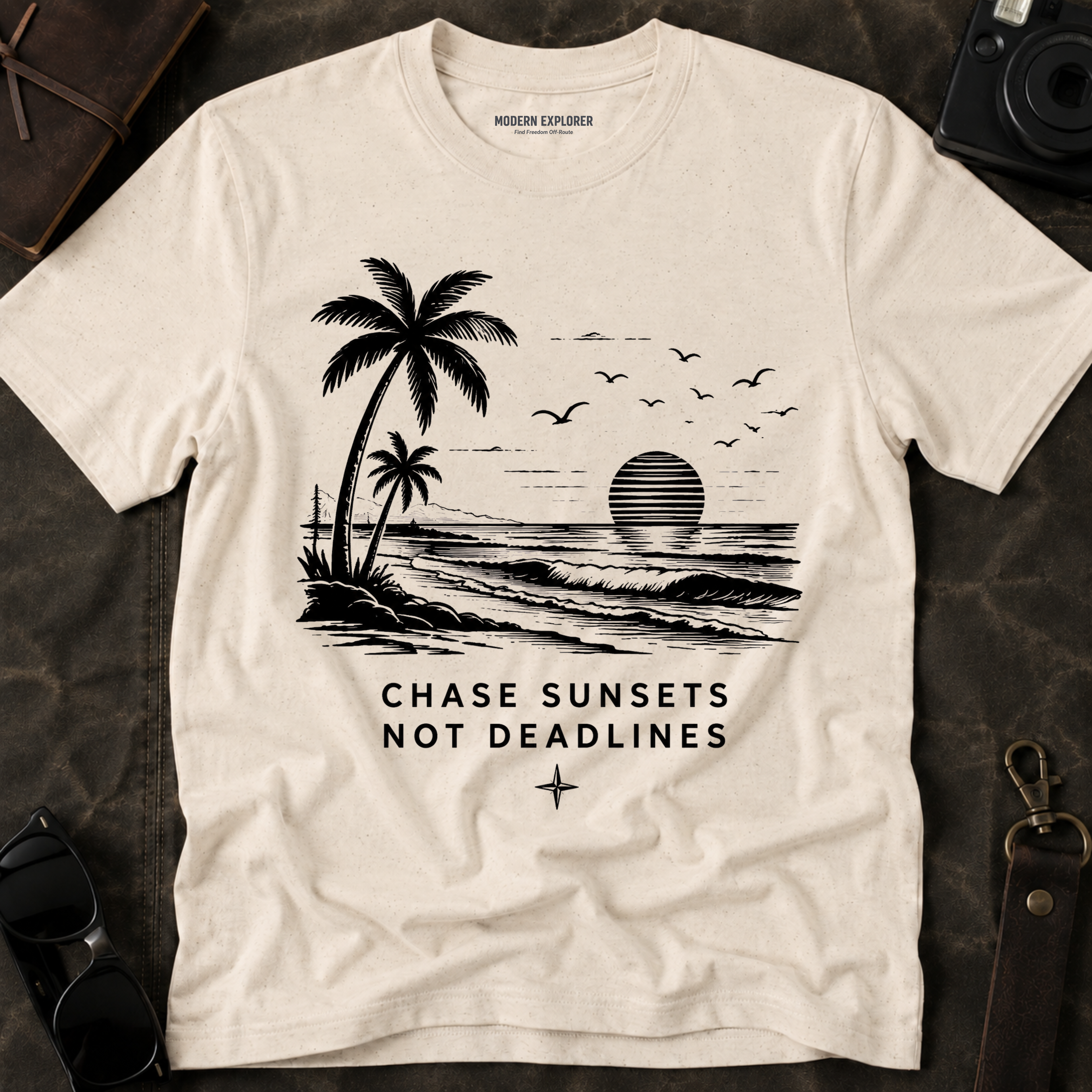 "Chase Sunsets Not Deadlines" Palm Tree Tee