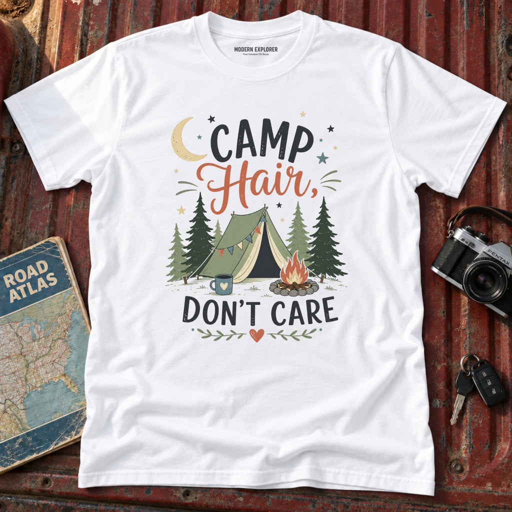 "Camp Hair, Don't Care" Camping Graphic Tee