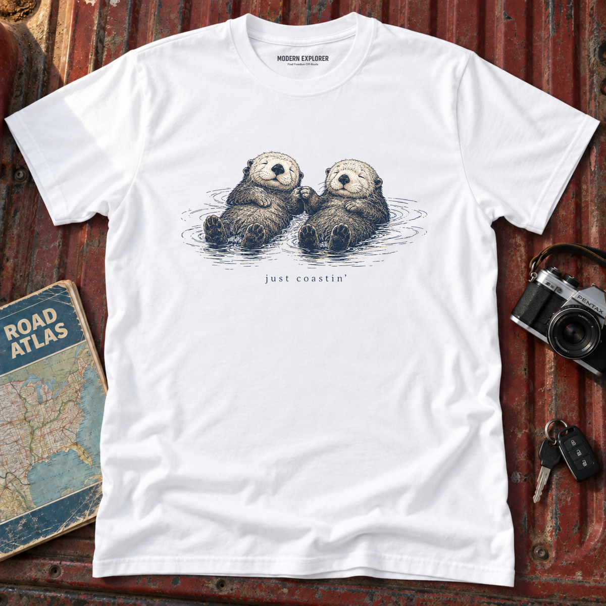"Just Coastin'" Cute Sea Otter Graphic T‑Shirt