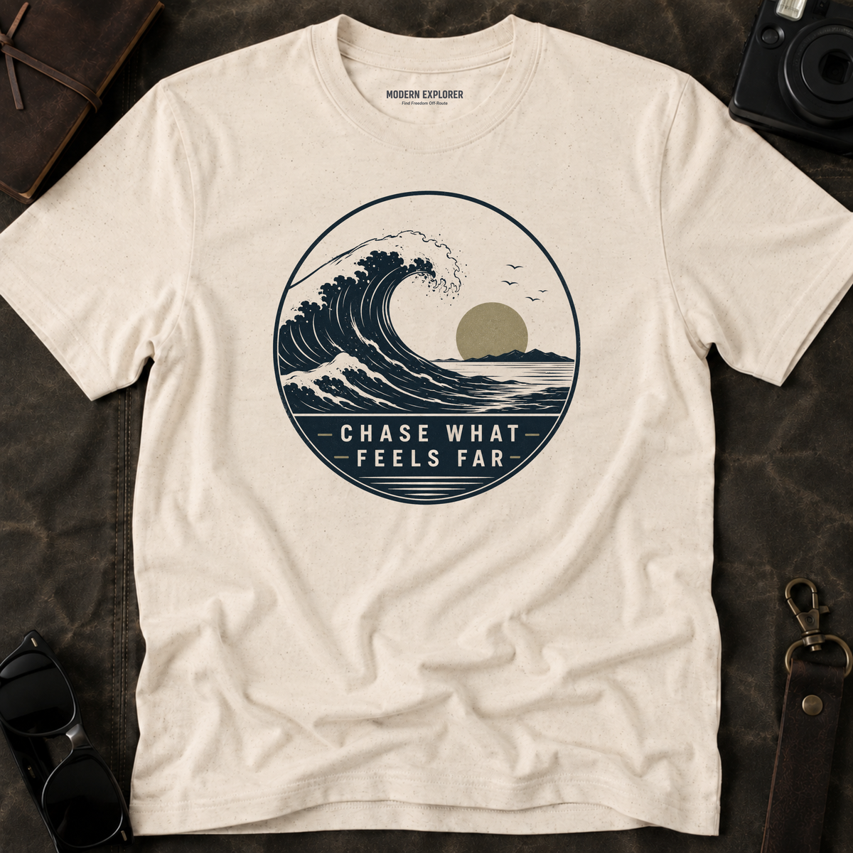 "Chase What Feels Far" Sunset Surf Tee