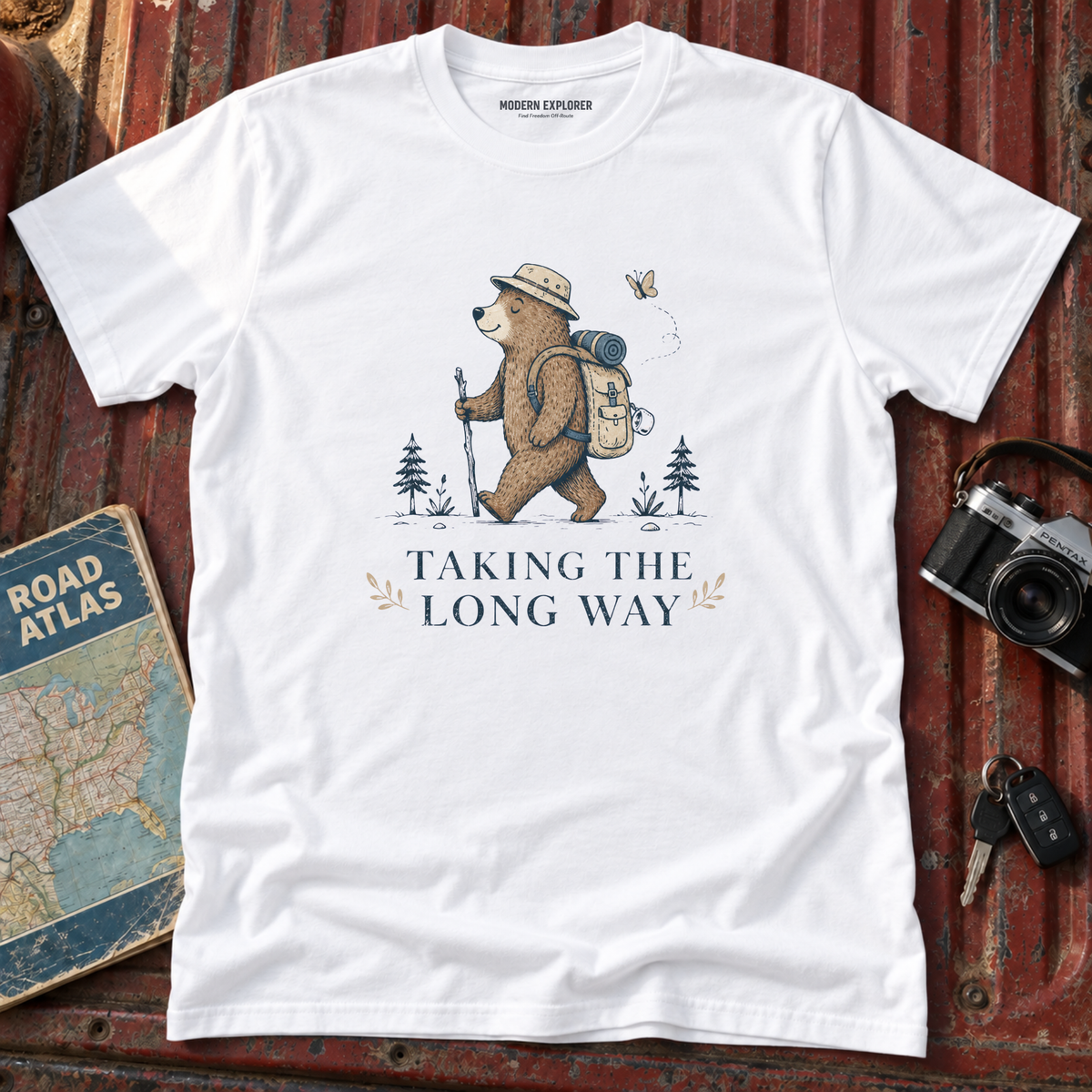 'Taking the Long Way' Hiking Bear Graphic Tee