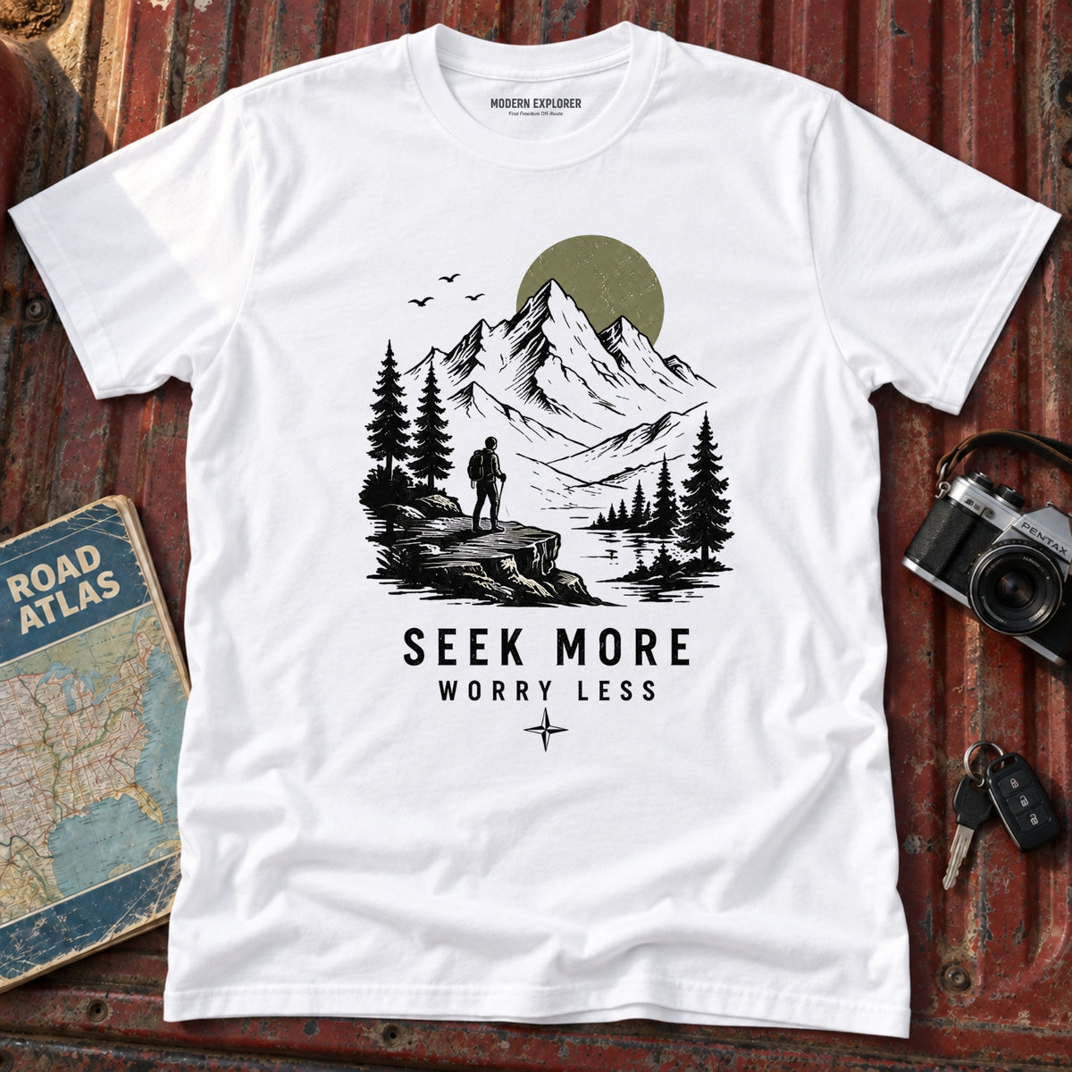 "Seek More, Worry Less" Outdoor Hiking Tee