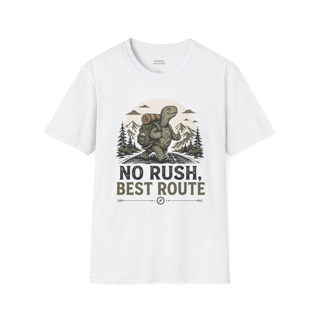 'No Rush, Best Route' Turtle Hiker Graphic Tee
