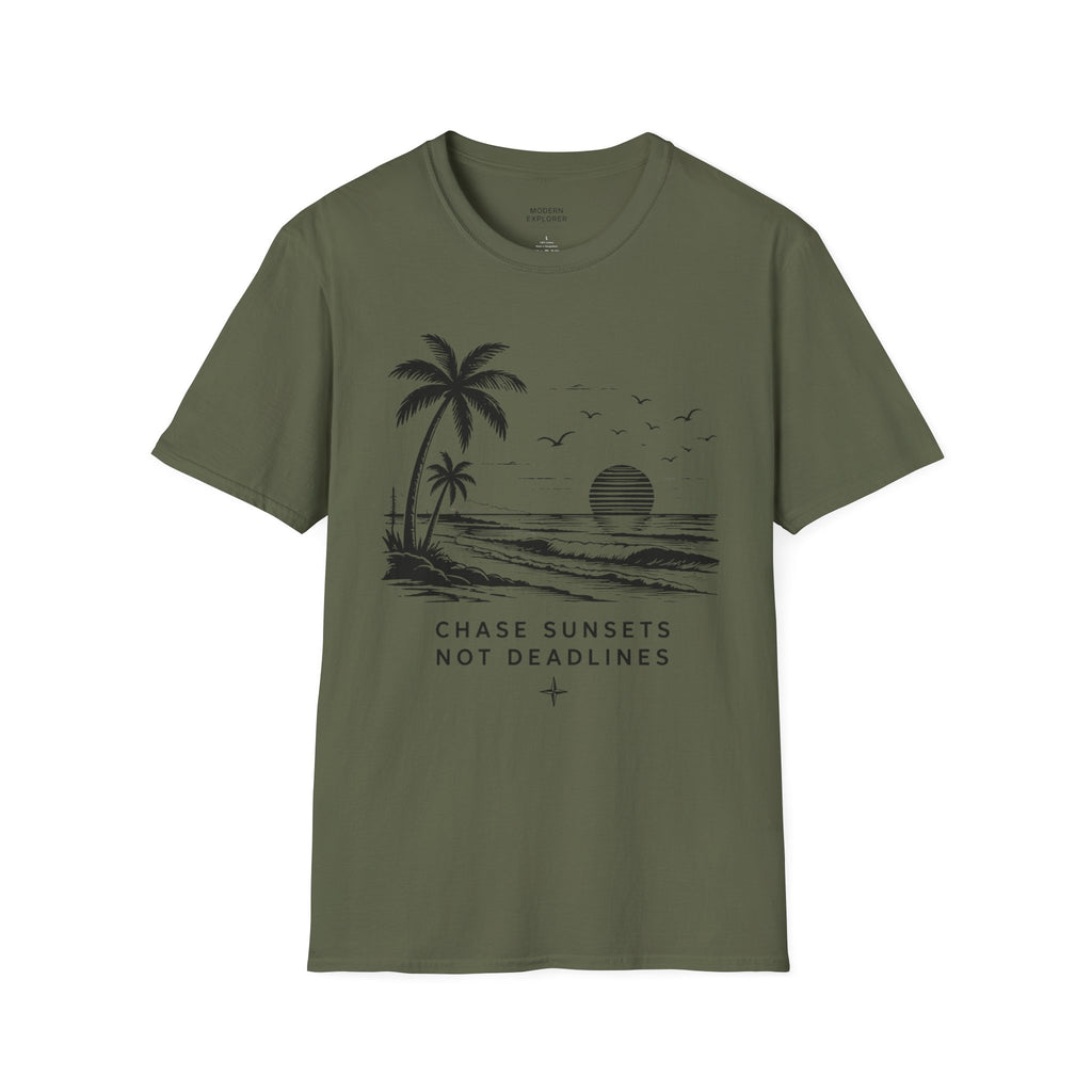 "Chase Sunsets Not Deadlines" Palm Tree Tee