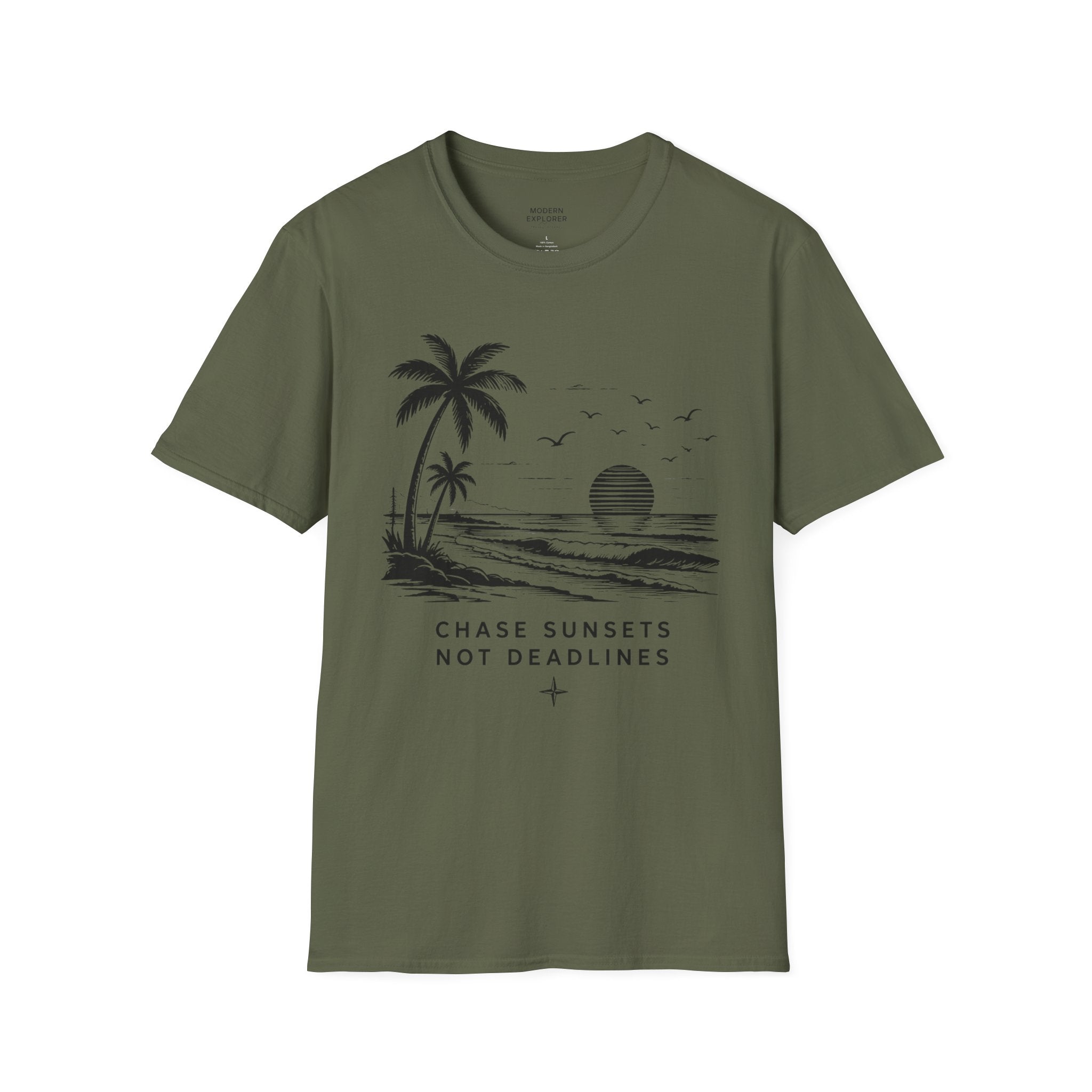 "Chase Sunsets Not Deadlines" Palm Tree Tee