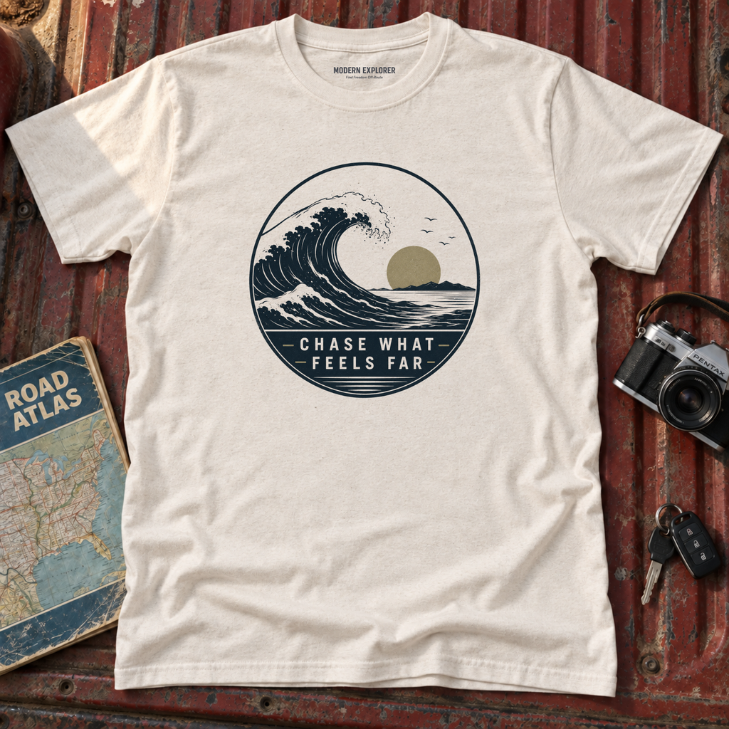 "Chase What Feels Far" Sunset Surf Tee