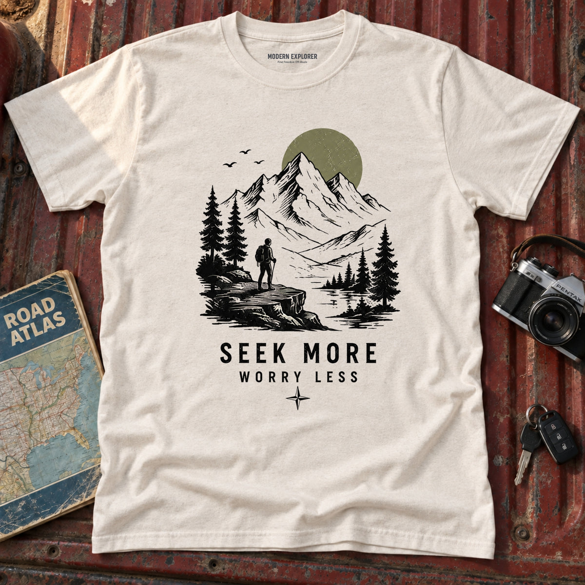 "Seek More, Worry Less" Outdoor Hiking Tee