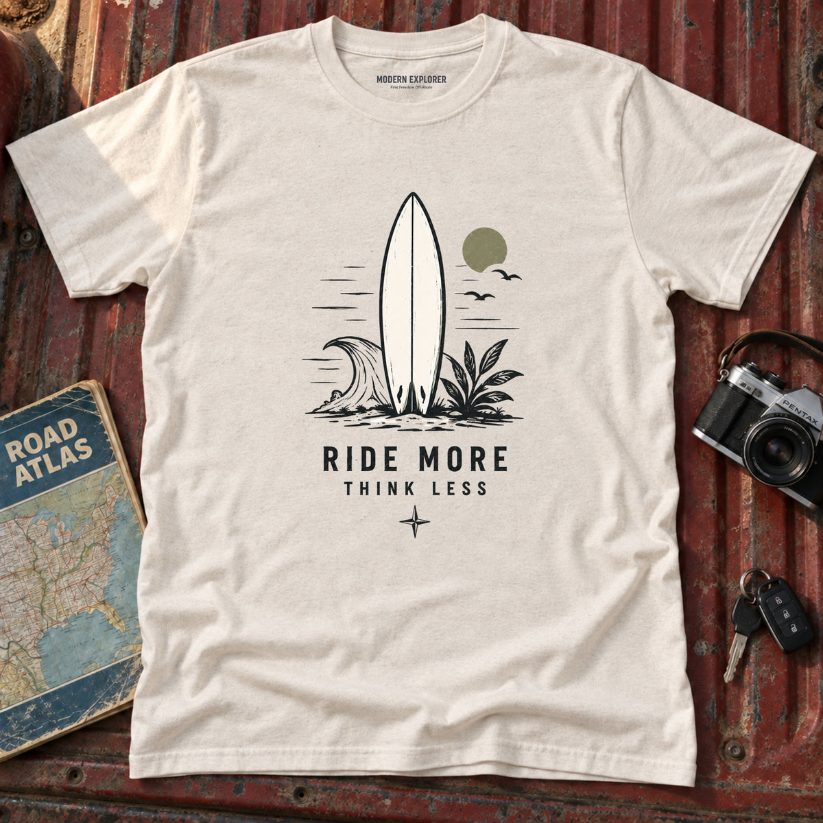 "Ride More Think Less" Beach Surf T-Shirt