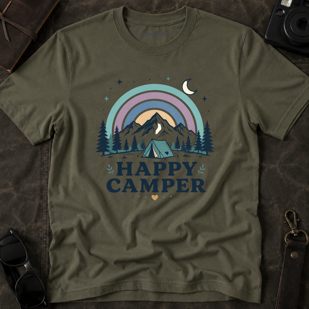 "Happy Camper" Mountain Rainbow Graphic