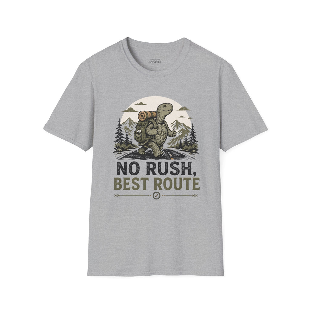 'No Rush, Best Route' Turtle Hiker Graphic Tee