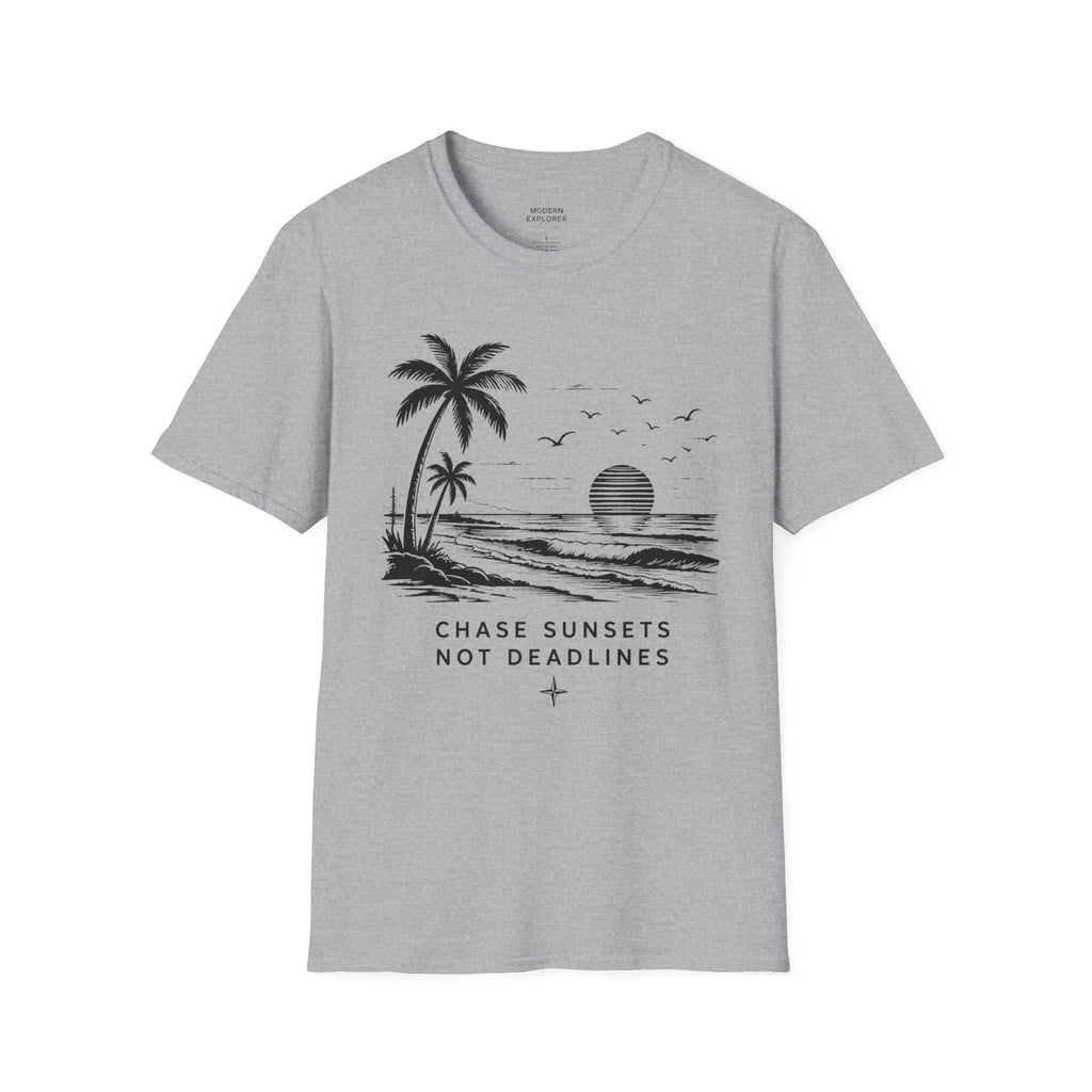 "Chase Sunsets Not Deadlines" Palm Tree Tee