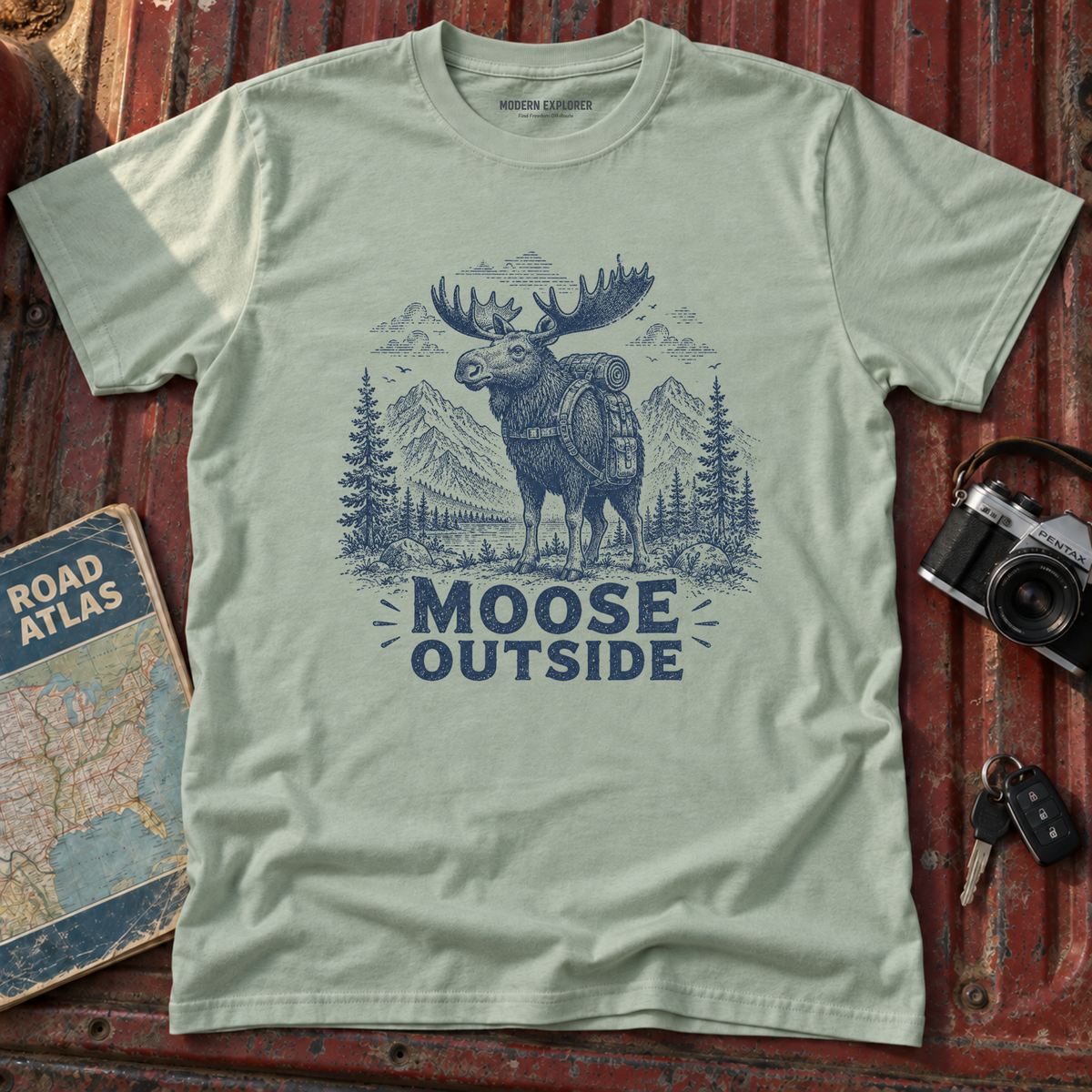 Vintage Hiking Moose Graphic Tee