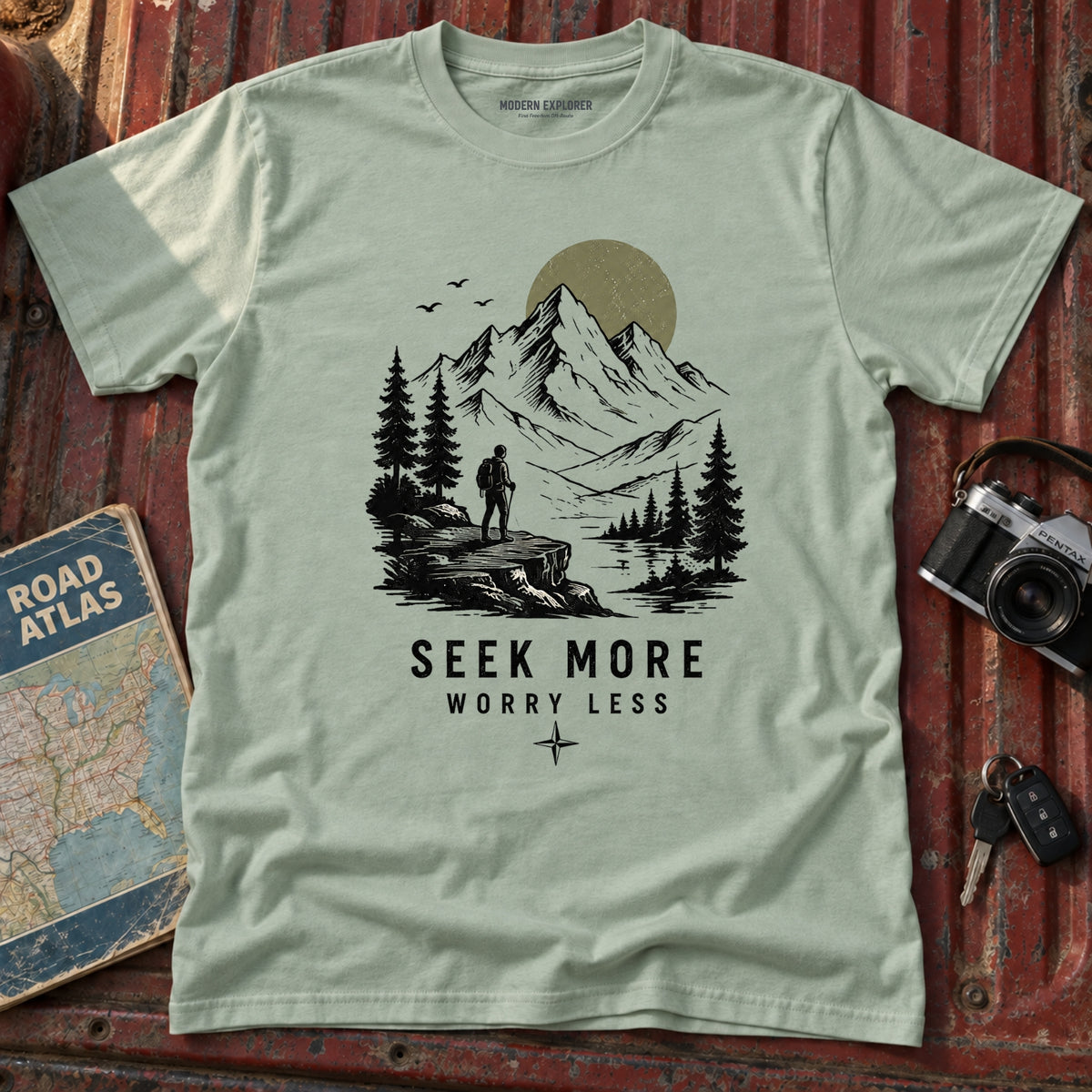 "Seek More, Worry Less" Outdoor Hiking Tee
