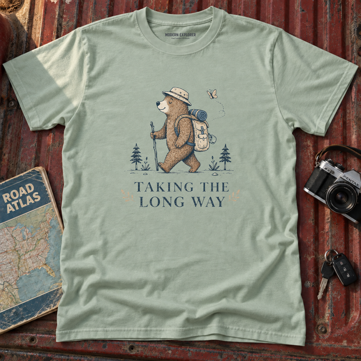 'Taking the Long Way' Hiking Bear Graphic Tee