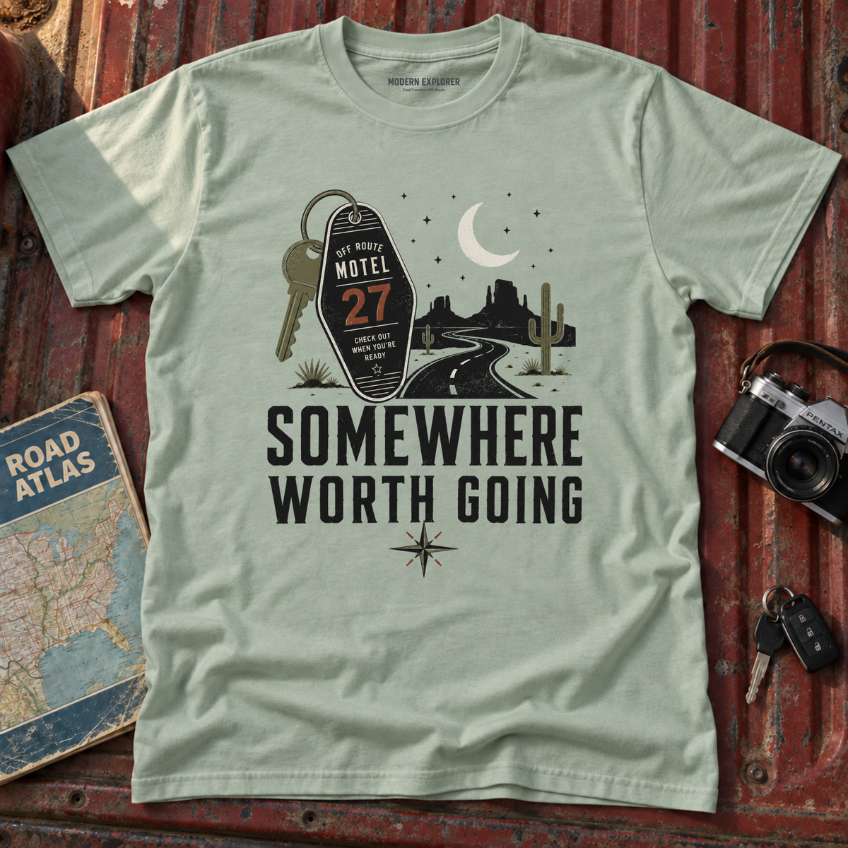 'Somewhere Worth Going' Vintage Motel Roadtrip Tee