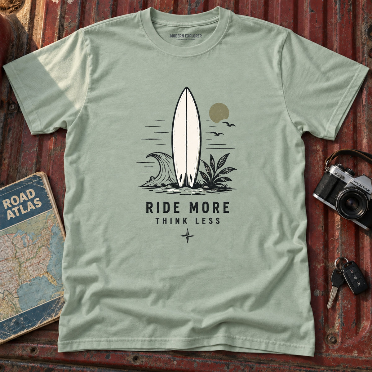 "Ride More Think Less" Beach Surf T-Shirt