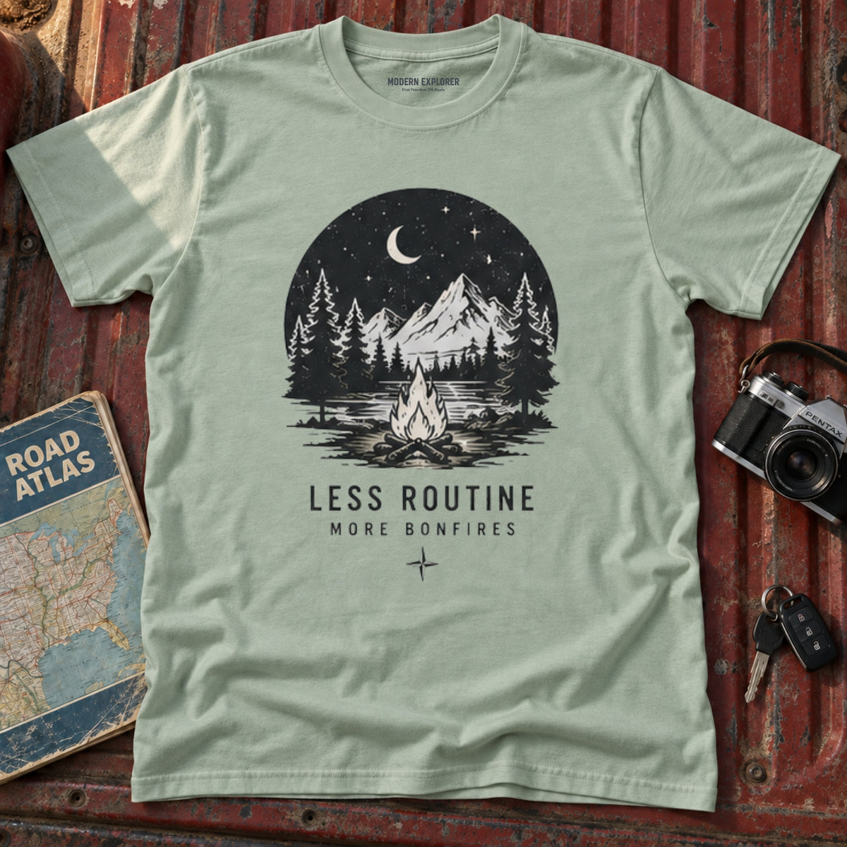'Less Routine, More Bonfires' Outdoor Graphic Tee