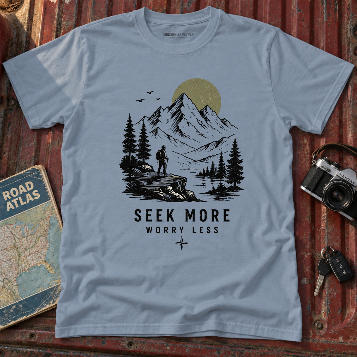 "Seek More, Worry Less" Outdoor Hiking Tee