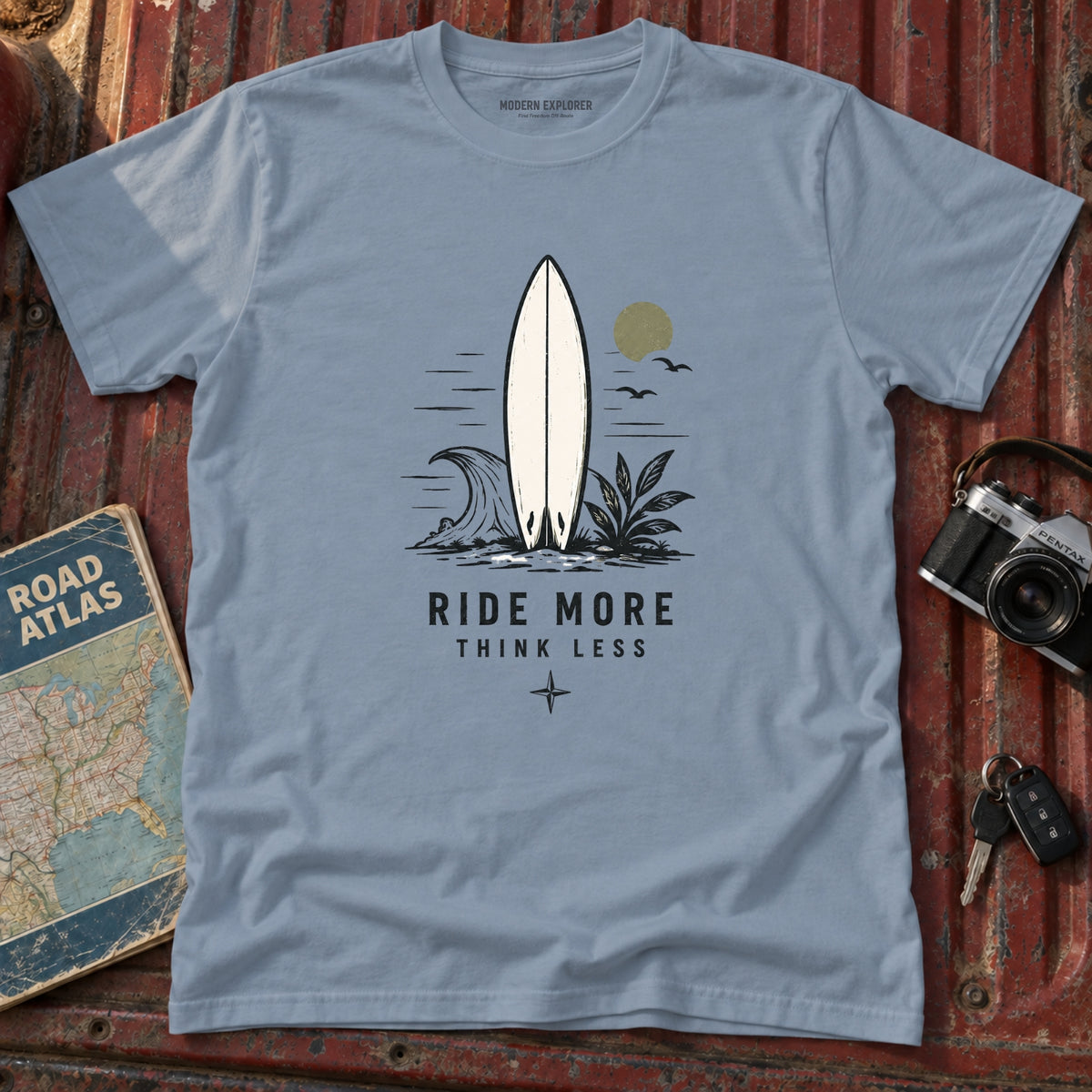 "Ride More Think Less" Beach Surf T-Shirt