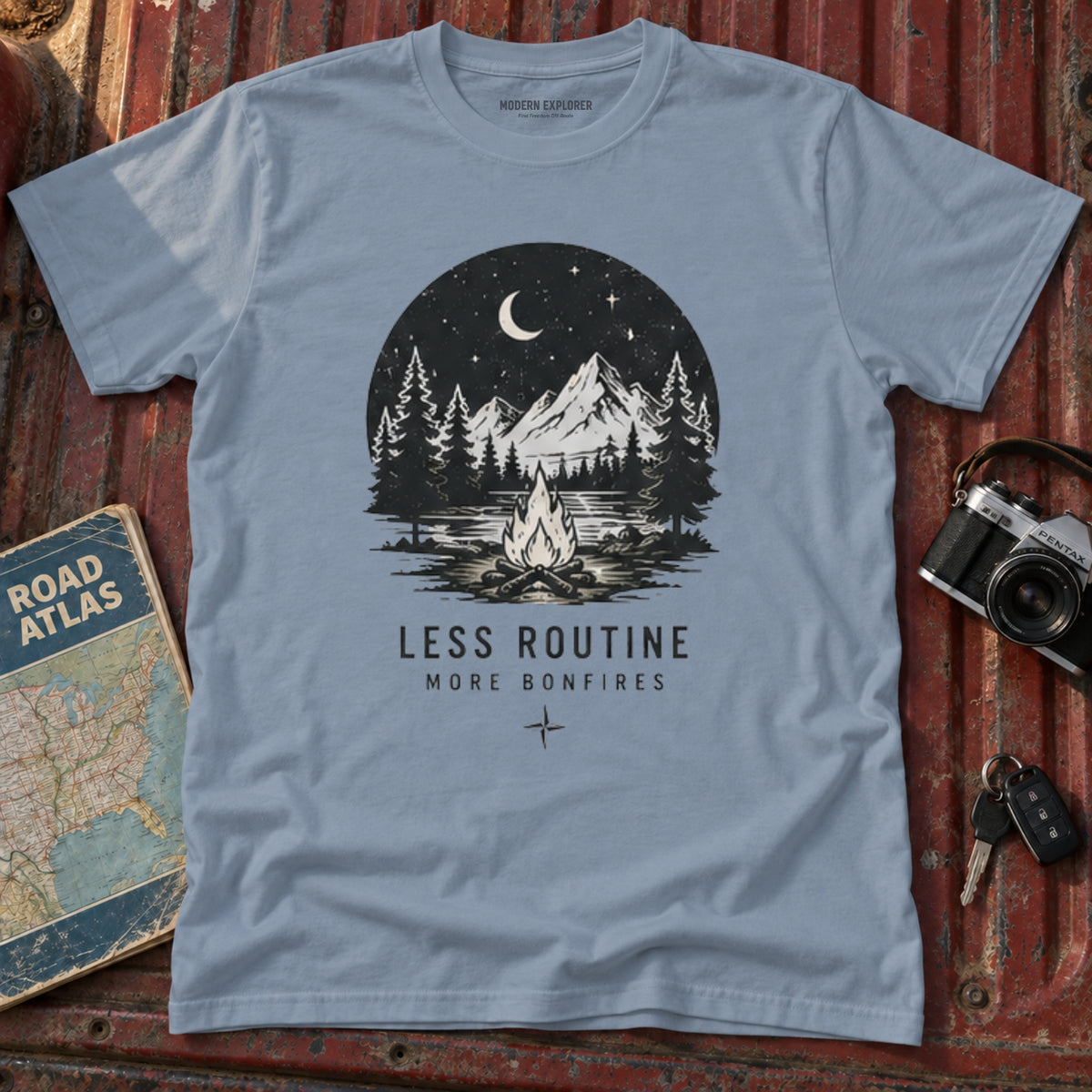 'Less Routine, More Bonfires' Outdoor Graphic Tee