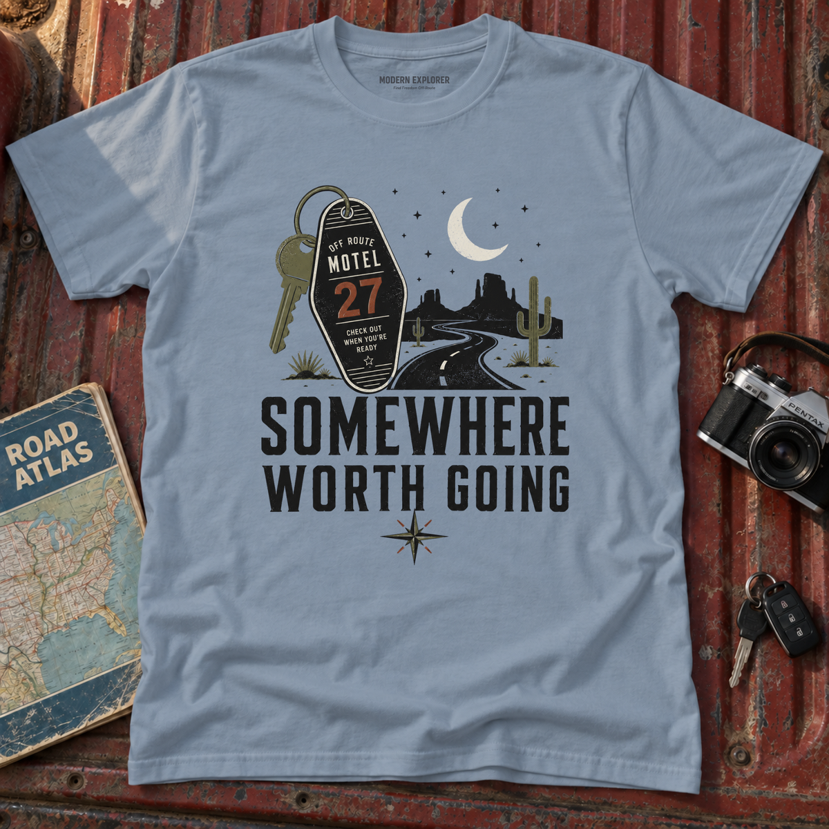 'Somewhere Worth Going' Vintage Motel Roadtrip Tee