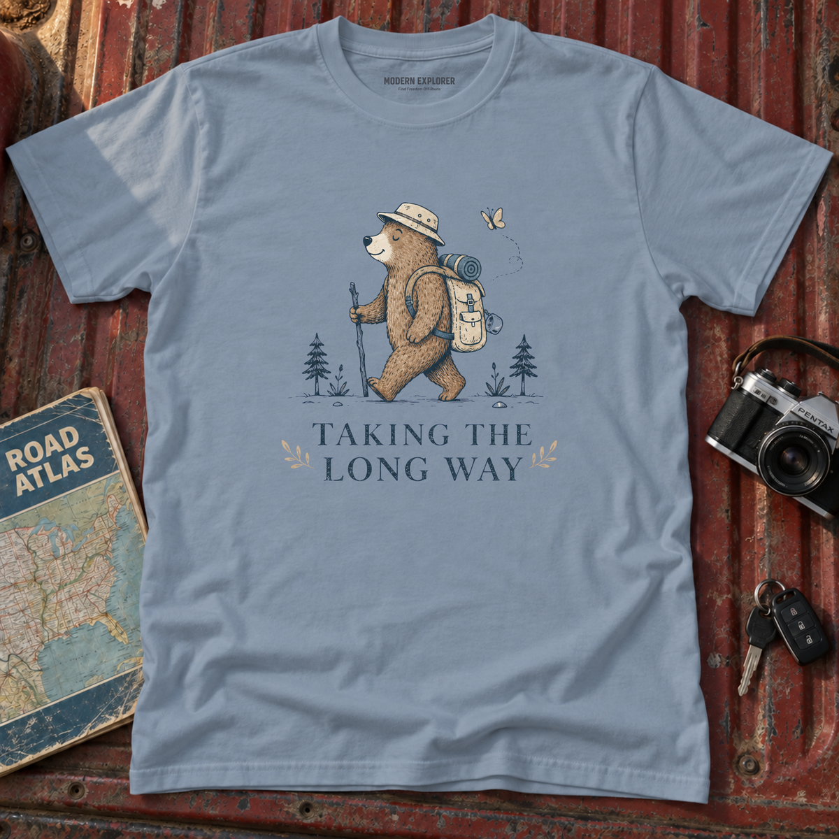'Taking the Long Way' Hiking Bear Graphic Tee