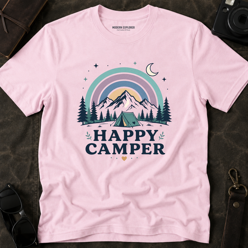 "Happy Camper" Mountain Rainbow Graphic