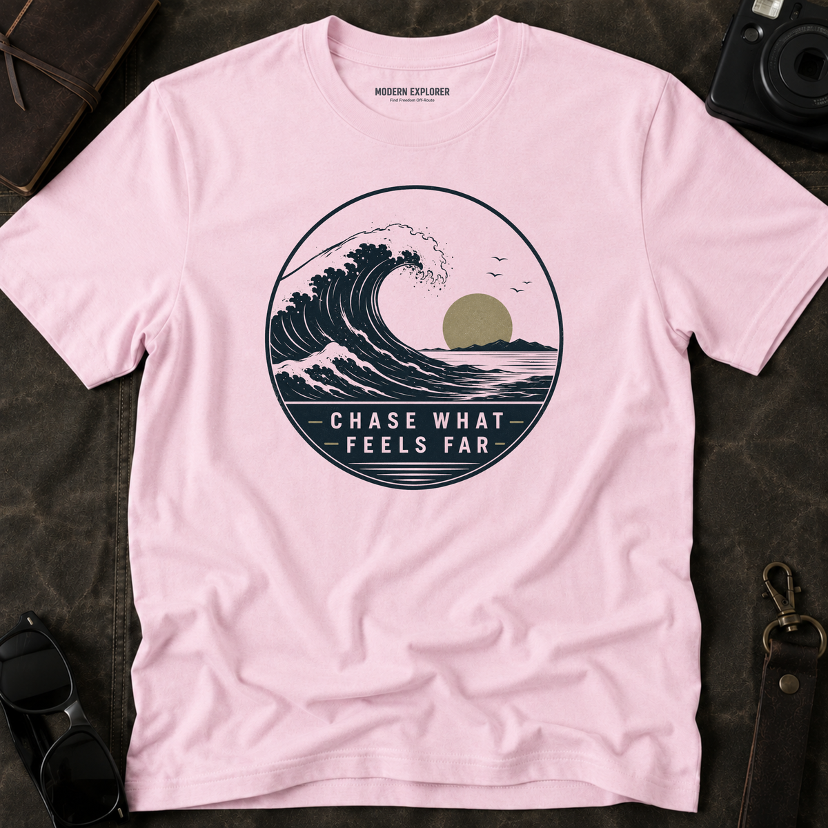 "Chase What Feels Far" Sunset Surf Tee