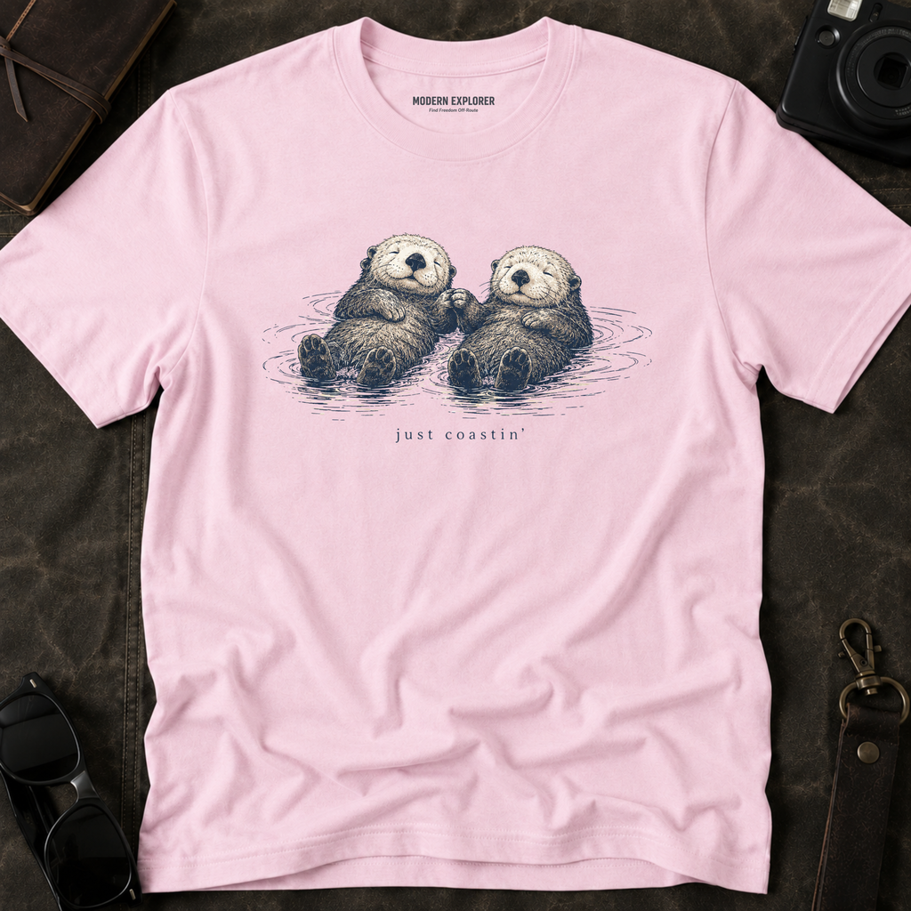 "Just Coastin'" Cute Sea Otter Graphic T‑Shirt
