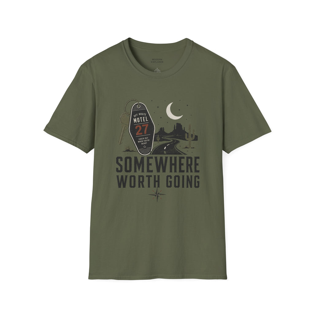 'Somewhere Worth Going' Vintage Motel Roadtrip Tee