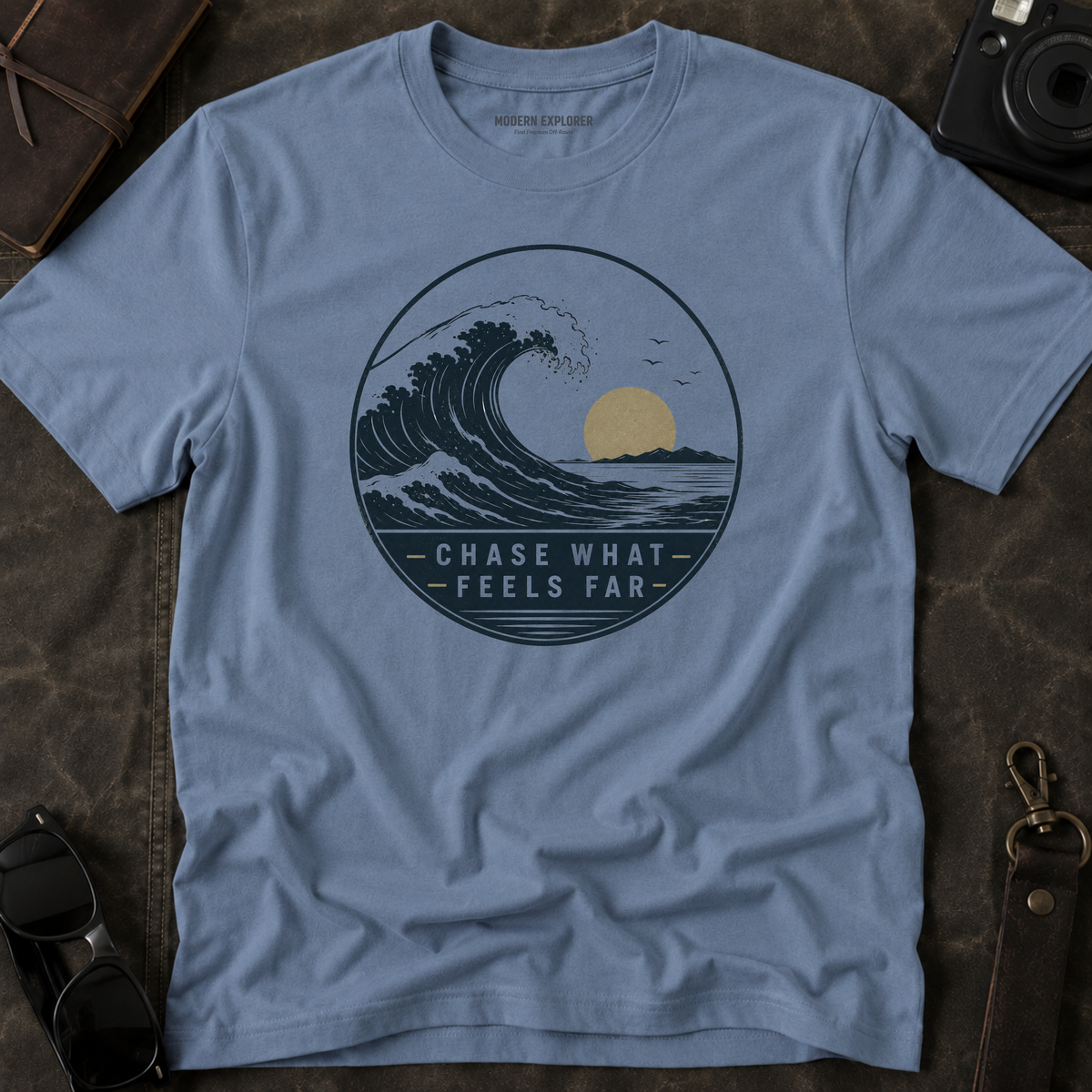 "Chase What Feels Far" Sunset Surf Tee