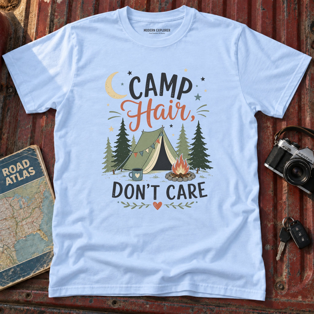 "Camp Hair, Don't Care" Camping Graphic Tee