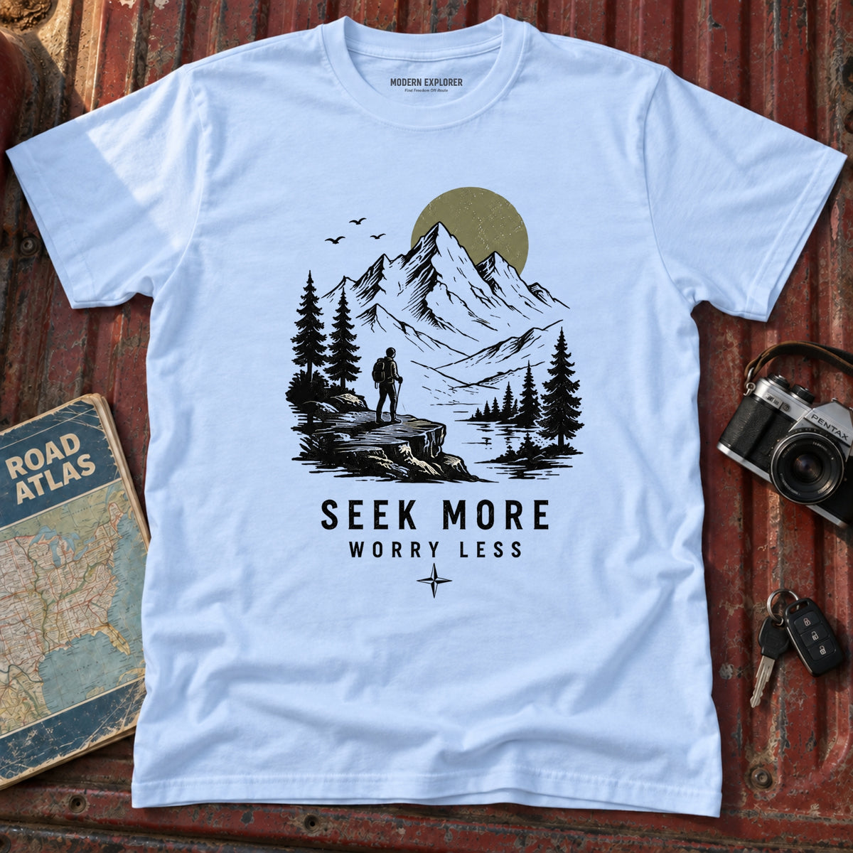 "Seek More, Worry Less" Outdoor Hiking Tee