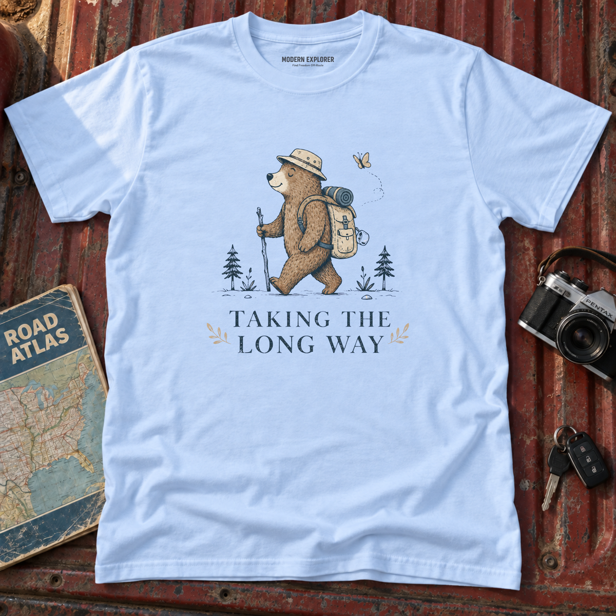 'Taking the Long Way' Hiking Bear Graphic Tee