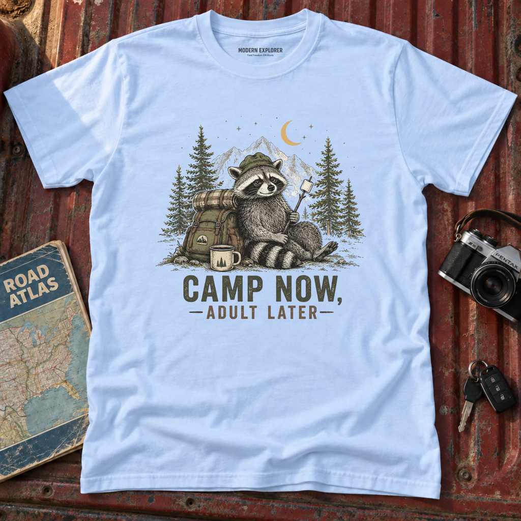 “Camp Now, Adult Later” Outdoor Graphic Tee